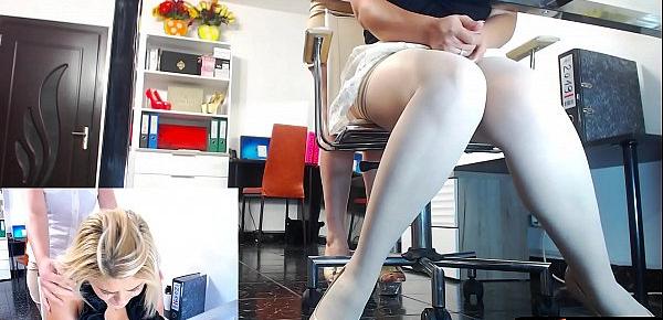  White high heels office fun with squirting on the floor | LIVE ON blondikva.hot4cams.com